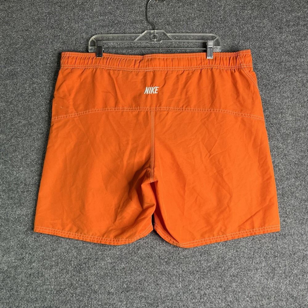 Vintage Y2K Nike Shorts Swim Trunks Men L Orange Drawstring Mesh Lined Spellout‎